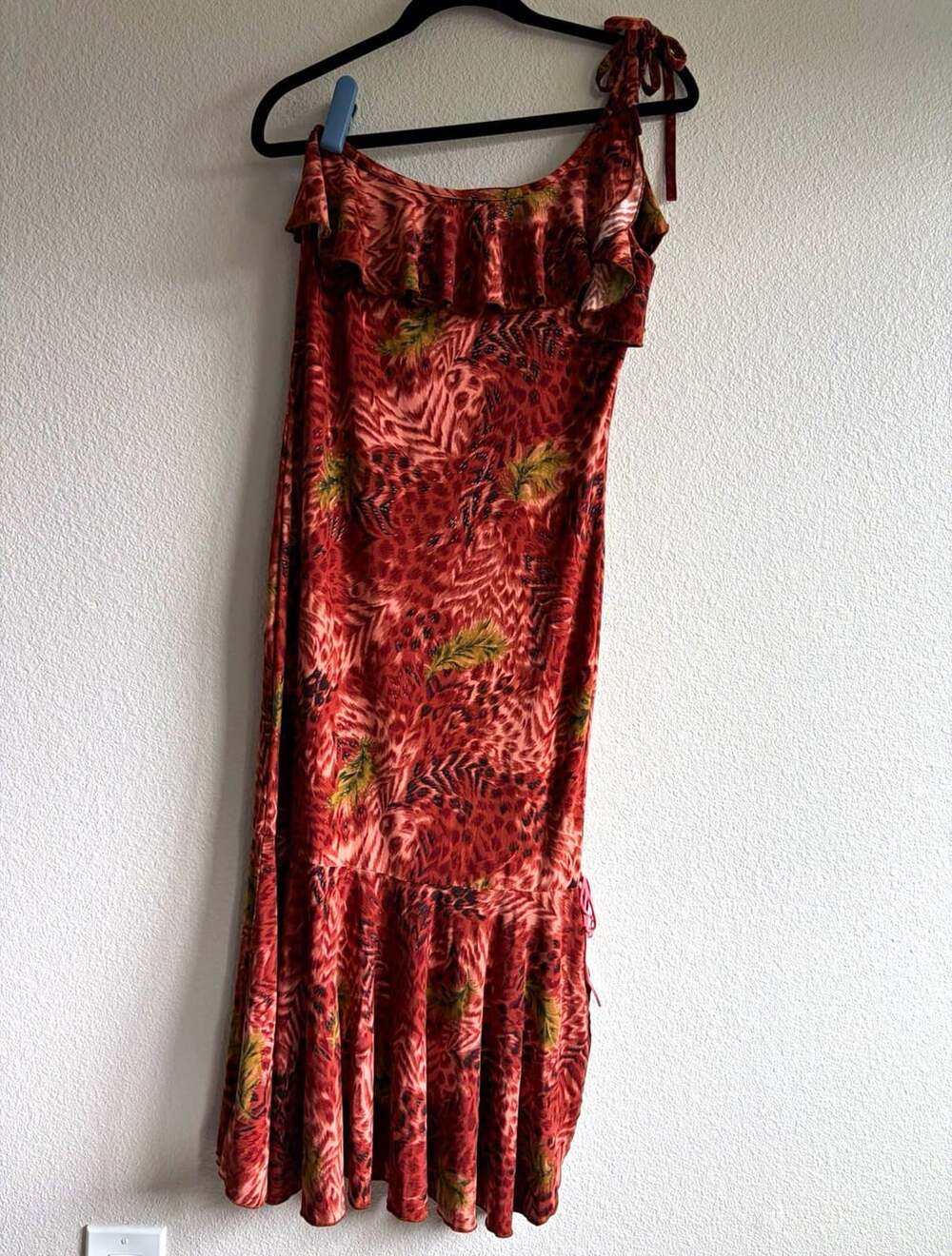 Vintage Rory Women’s M Brown Animal Print Ruffle Slip Midi Dress Y2K